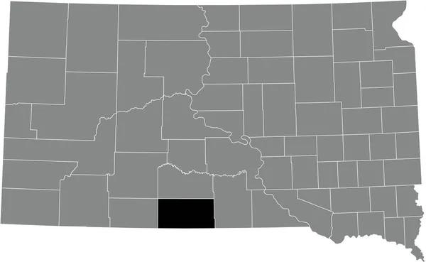 美国南达科他州灰色行政地图内托德县的黑色醒目位置图 — 图库矢量图片