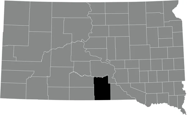 アメリカ合衆国サウスダコタ州の灰色の行政地図の中のトリップ郡の黒いハイライトされた場所 — ストックベクタ
