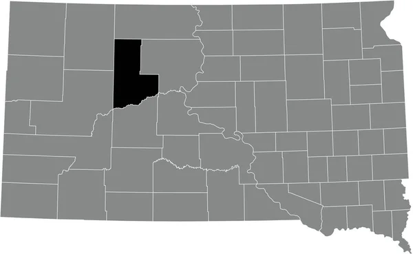 Schwarz Hervorgehobene Lagekarte Des Ziebach County Innerhalb Der Grauen Verwaltungskarte — Stockvektor