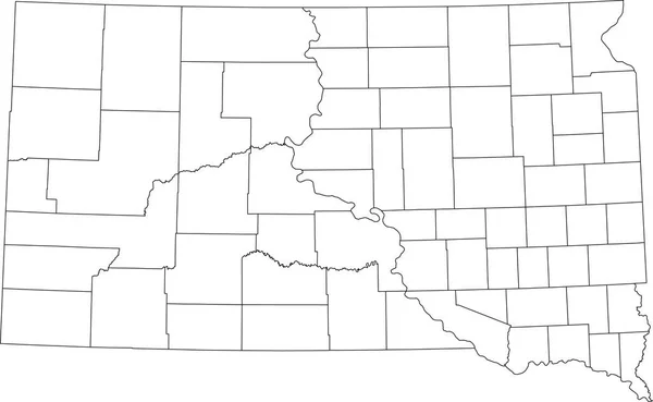 Mapa Administrativo Vectorial Blanco Del Estado Federal Dakota Del Sur — Vector de stock