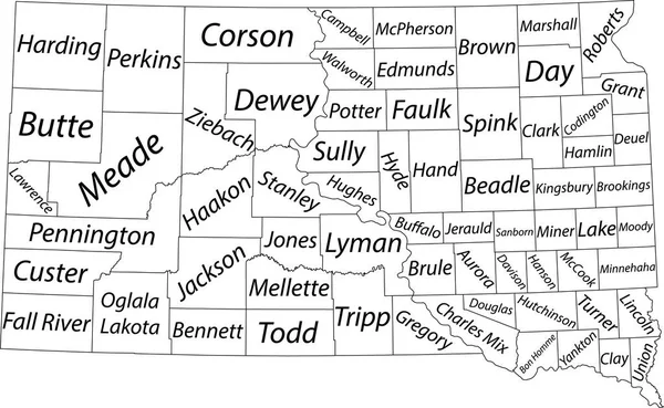 Mapa Administrativo Vetor Branco Estado Federal Dakota Sul Eua Com — Vetor de Stock