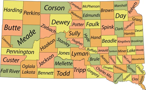 Administrativ Karta Över Pastellvektorer Delstaten South Dakota Usa Med Svarta — Stock vektor