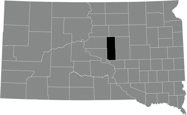 美国南达科他州灰度行政地图内的海德县黑点位置图 — 图库矢量图片