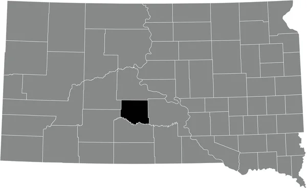 美国南达科他州灰色行政地图内琼斯县的黑点位置图 — 图库矢量图片