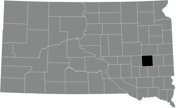 美国南达科他州灰色行政地图内的Miner县的黑色突出显示位置图 — 图库矢量图片