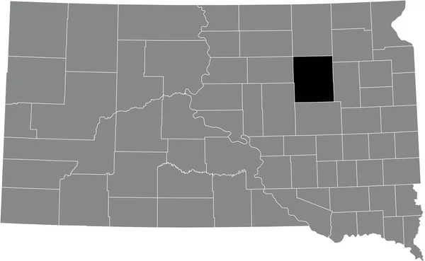 美国南达科他州灰度行政地图内的斯宾克县的黑色醒目位置地图 — 图库矢量图片