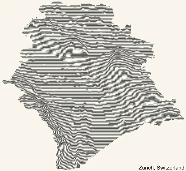 スイス チューリッヒ市の地形図では 黒の輪郭線がヴィンテージベージュの背景に描かれている — ストックベクタ