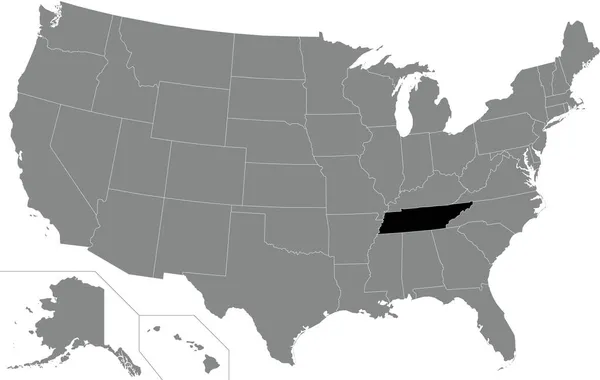 ブラックはアメリカ合衆国の灰色の地図の中でテネシー州の位置管理マップを強調した — ストックベクタ