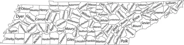 Mappa Amministrativa Vettoriale Bianca Dello Stato Federale Del Tennessee Stati — Vettoriale Stock