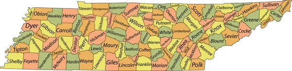 Abd Nin Tennessee Federal Eyaleti Nin Pastel Vektör Idari Haritası — Stok Vektör