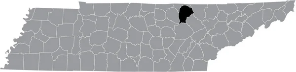 テネシー州の灰色の行政地図の中のフェンスレス郡の黒いハイライトされた場所の地図 — ストックベクタ