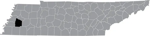 テネシー州の灰色の行政地図の中でヘイウッド郡の黒いハイライトされた場所の地図 — ストックベクタ