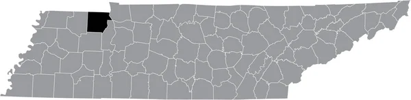 美国田纳西州联邦州灰色行政地图内亨利县的黑点位置图 — 图库矢量图片