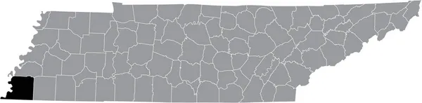 アメリカ合衆国テネシー州の灰色の行政地図の中でシェルビー郡のブラックハイライトされた位置図 — ストックベクタ