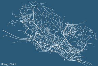 İsviçre 'nin bölgesel başkenti Zürih' in Hngg Quarter semtinin mavi arka planında detaylı teknik navigasyon kentsel yol haritası
