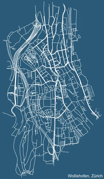 Szczegółowy Rysunek Techniczny Nawigacja Miejska Ulica Drogowa Mapa Niebieskim Tle — Wektor stockowy