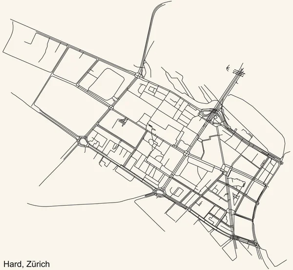 Detaillierte Navigation Stadtstraßenplan Auf Beigem Hintergrund Des Bezirks Hard Quarter — Stockvektor