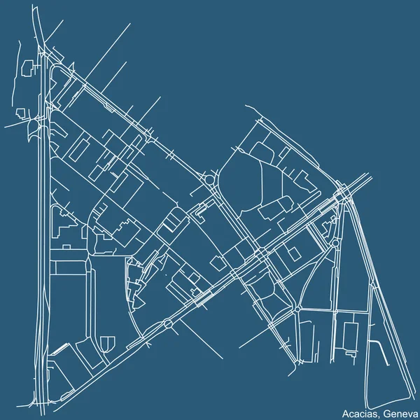 Gedetailleerde Technische Tekening Navigatie Stedelijke Straat Wegen Kaart Blauwe Achtergrond — Stockvector