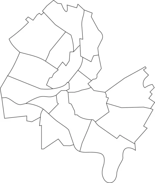 Simple Mapa Vectorial Blanco Blanco Con Fronteras Negras Los Distritos — Archivo Imágenes Vectoriales