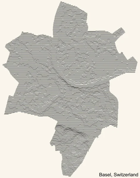 Topografická Reliéfní Mapa Města Basileje Švýcarsko Černými Obrysovými Liniemi Vinobraní — Stockový vektor