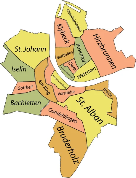 Prosta Mapa Wektorów Pastelowych Czarnymi Granicami Znacznikami Nazw Miejskich Dzielnic — Wektor stockowy