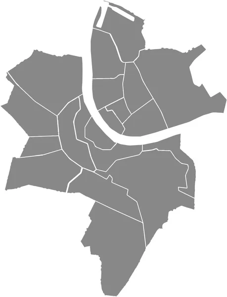 Semplice Mappa Vettoriale Bianco Grigio Con Bordi Bianchi Dei Quartieri — Vettoriale Stock