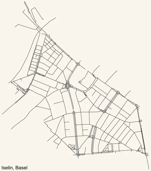 Detaillierte Navigation Stadtstraßenplan Auf Beigem Hintergrund Des Stadtteils Iselin Der — Stockvektor