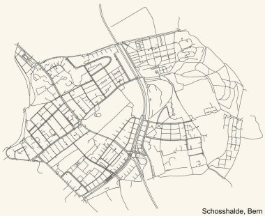 İsviçre 'nin başkenti Bern' in Schosshalde Mahallesi 'nin klasik bej arka planında ayrıntılı navigasyon şehir yolları haritası