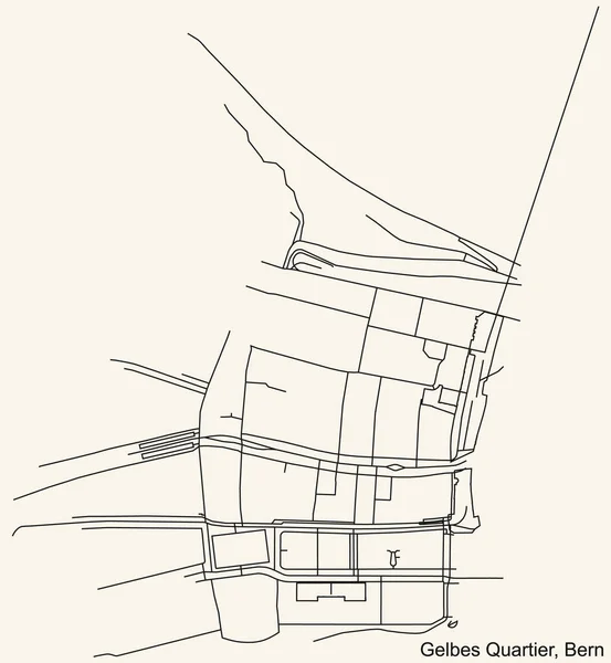 Detaillierte Navigation Stadtstraßenplan Auf Beigem Hintergrund Des Bezirks Gelbes Quartier — Stockvektor