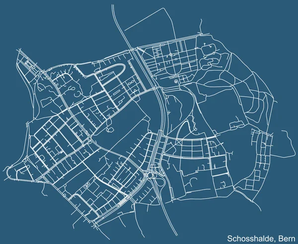Szczegółowy Rysunek Techniczny Nawigacja Miejska Ulica Drogowa Mapa Niebieskim Tle — Wektor stockowy