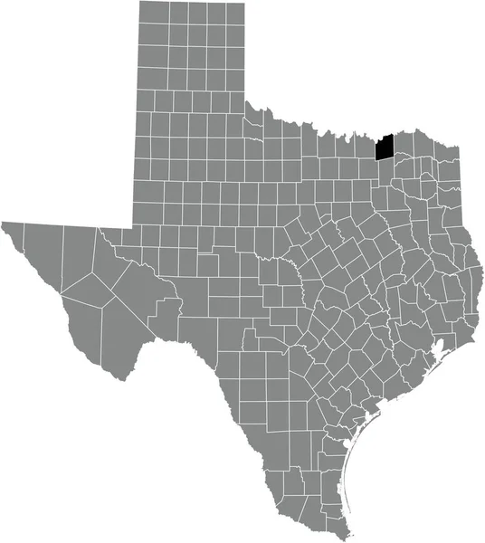 美国得克萨斯州灰色行政地图内Fannin县的黑色突出显示位置图 — 图库矢量图片