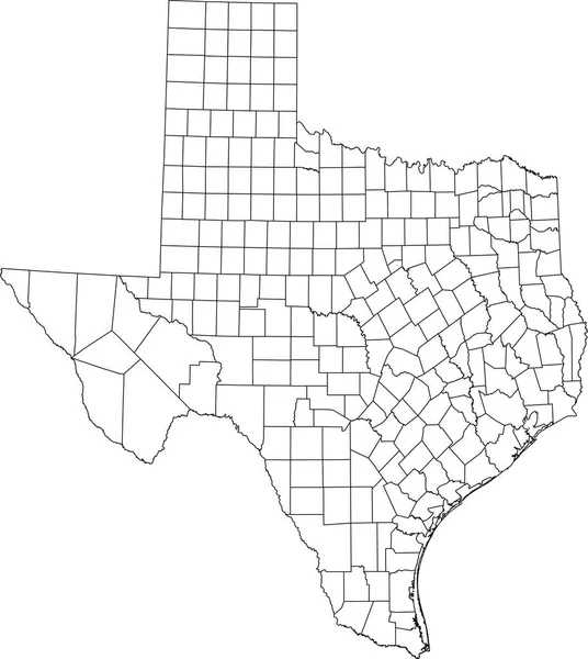 テキサス州の白い空白のベクトル管理図 郡の黒い境界線を持つ米国 — ストックベクタ