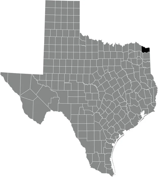 美国德克萨斯州灰度行政地图内的鲍伊县的黑点位置图 — 图库矢量图片
