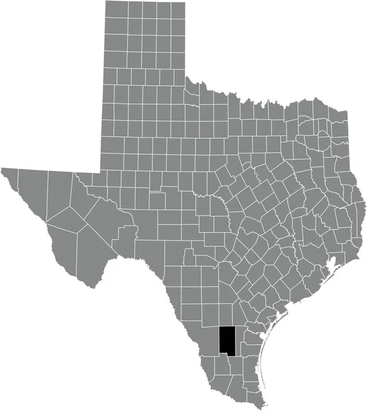美国德克萨斯州灰色行政地图内的Duval县的黑色突出显示位置图 — 图库矢量图片