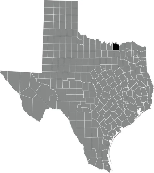 テキサス州の灰色の行政地図の中のグレイソン郡の黒いハイライトされた場所の地図 — ストックベクタ