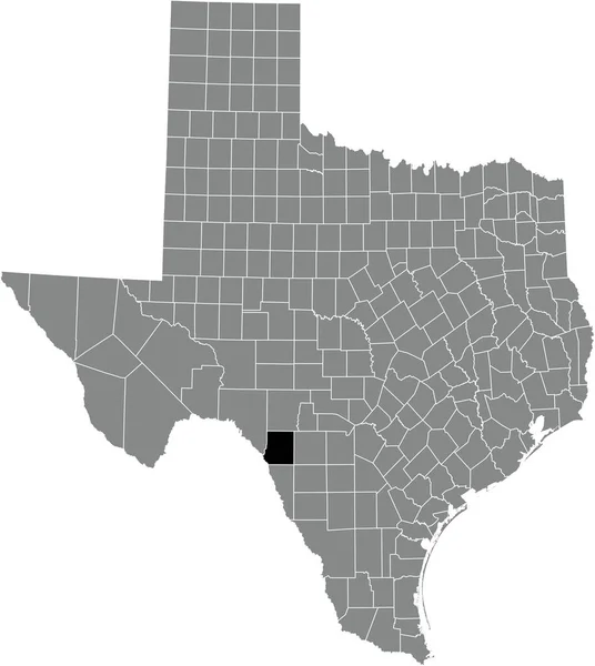 美国德克萨斯州灰色行政地图内的Kinney县的黑色突出显示位置图 — 图库矢量图片
