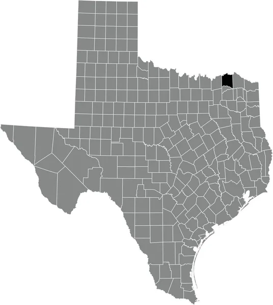 テキサス州連邦政府の灰色の行政地図の中のラマー郡の黒いハイライトされた場所の地図 — ストックベクタ
