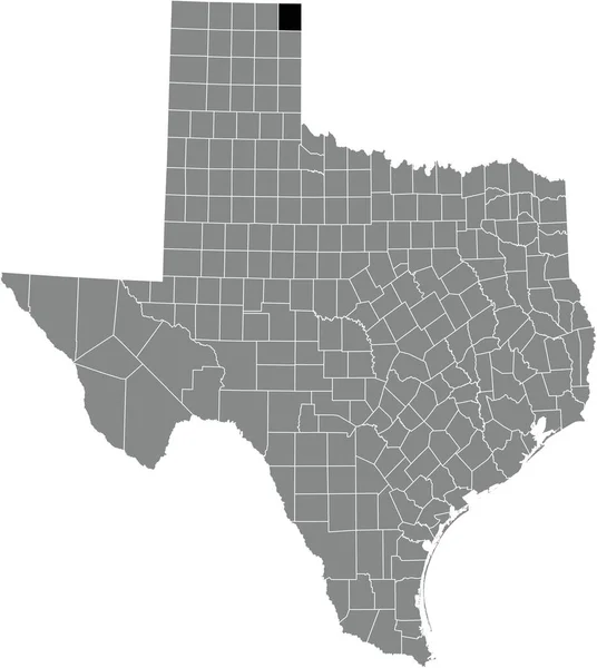 美国得克萨斯州灰度行政地图内利普斯科姆县的黑色醒目位置地图 — 图库矢量图片