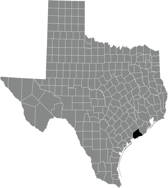 美国德克萨斯州灰色行政地图内的Matagorda县的黑色突出显示位置图 — 图库矢量图片