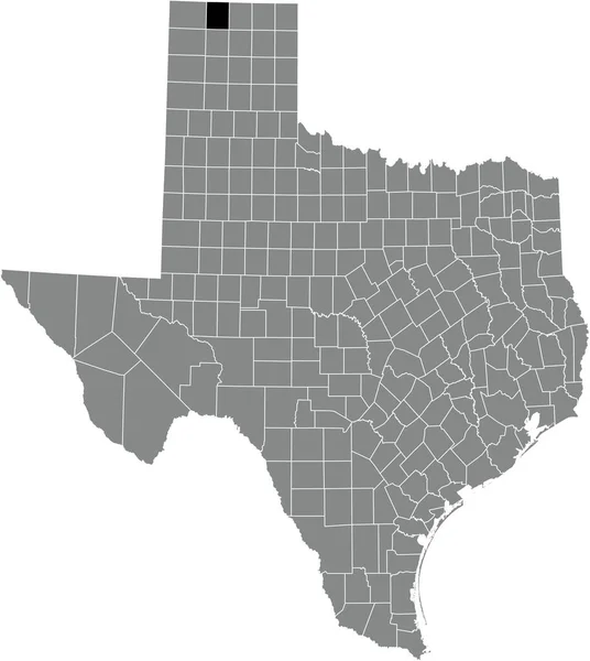アメリカ合衆国テキサス州の灰色の行政地図の中でシャーマン郡の黒いハイライトされた位置図 — ストックベクタ