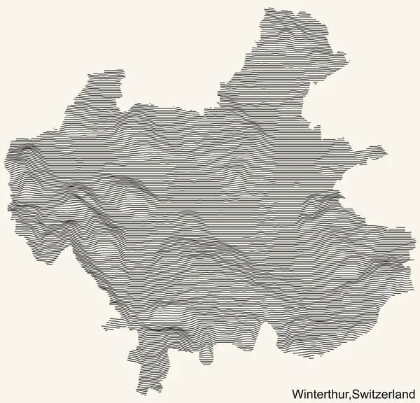 Mappa Topografica Della Città Winterthur Svizzera Con Linee Contorno Nere — Vettoriale Stock