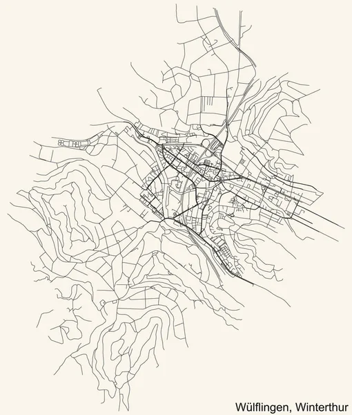 Детальна Навігаційна Карта Міських Вуличних Доріг Вінтажному Бежевому Тлі Кварталу — стоковий вектор
