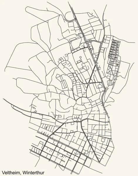 Подробная Карта Дорог Городской Навигации Винтажном Бежевом Фоне Квартала Kreis — стоковый вектор