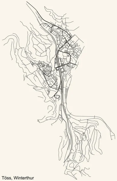 Detaillierte Navigation Stadtstraßenplan Auf Beigem Hintergrund Des Viertels Kreis Tss — Stockvektor