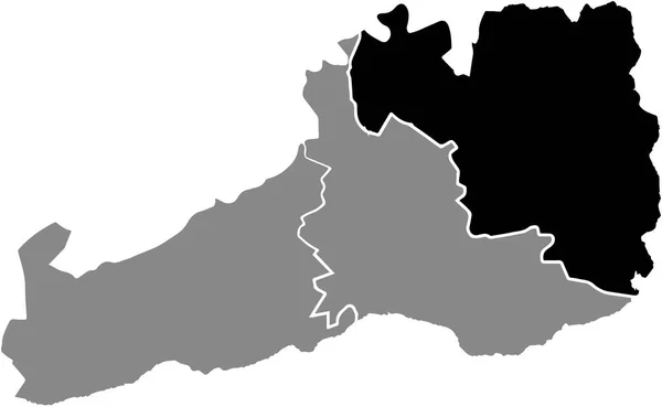 Czarna Mapa Miejscowości Kreis Ost District Wewnątrz Szarych Dzielnic Miasta — Wektor stockowy