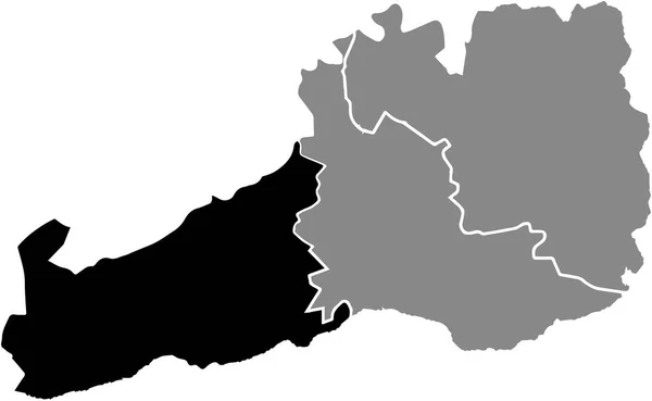 Schwarze Lagekarte Des Kreises West Innerhalb Grauer Stadtbezirke Karte Der — Stockvektor