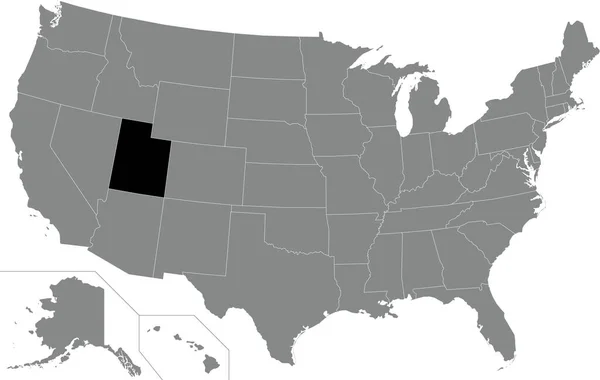 Schwarz Hervorgehobene Verwaltungskarte Des Bundesstaates Utah Innerhalb Der Grauen Karte — Stockvektor