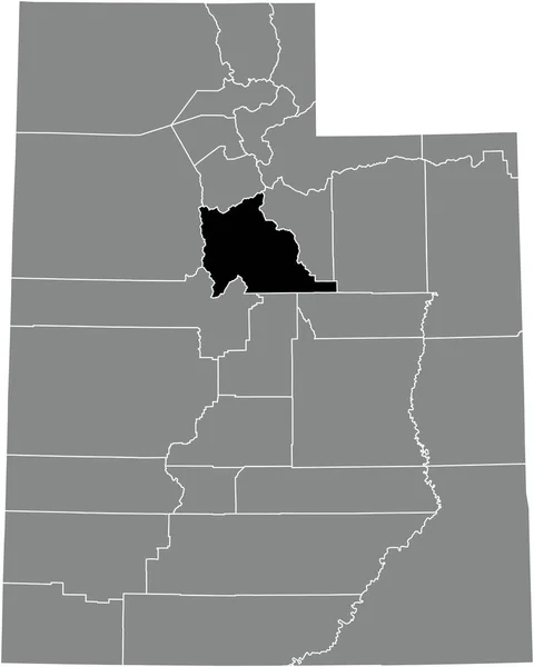 Schwarz Hervorgehobene Lagekarte Des Utah County Innerhalb Der Grauen Verwaltungskarte — Stockvektor