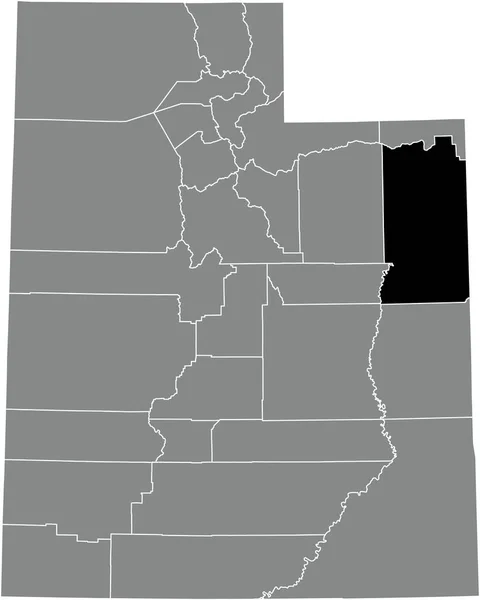 ユタ州の灰色の行政地図の中のユタ郡の黒いハイライトされた場所の地図 — ストックベクタ
