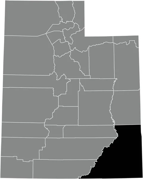 Black Podkreślił Mapę Lokalizacji Hrabstwa San Juan Wewnątrz Szarej Mapy — Wektor stockowy